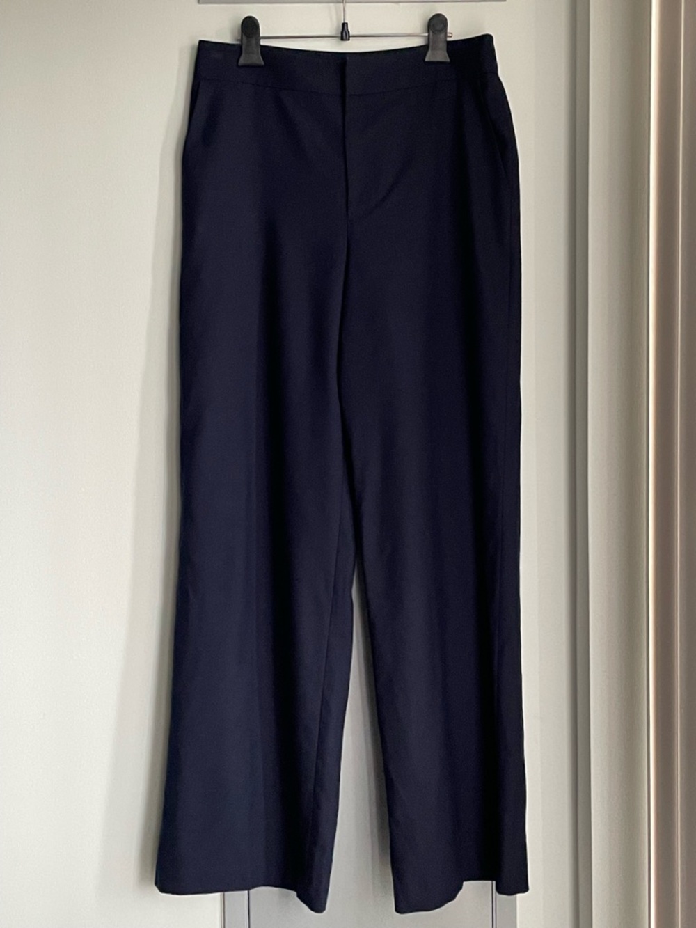 CLUB MONACO Wide-Leg Wool Blend Navy Trouser Pants